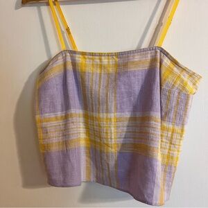 Urban outfitters plaid linen blend cropped cami